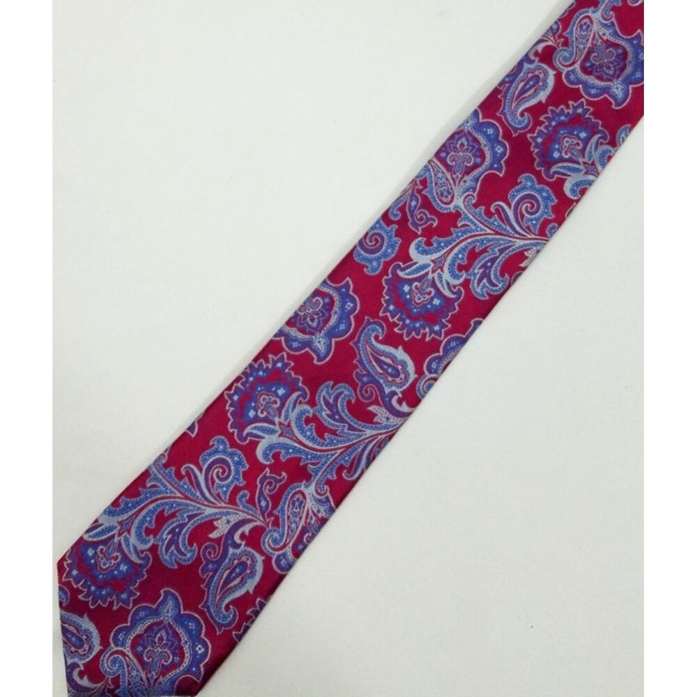 Ike Behar Mens Necktie Red & Blue Paisley Silk Tie 59.5" X 3.75"